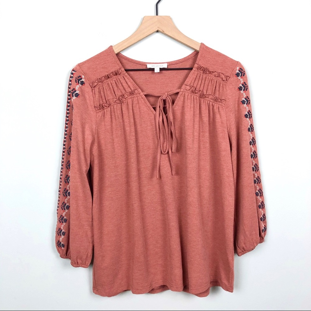 Skies Are Blue | Rust Embroidered Blouse Size S